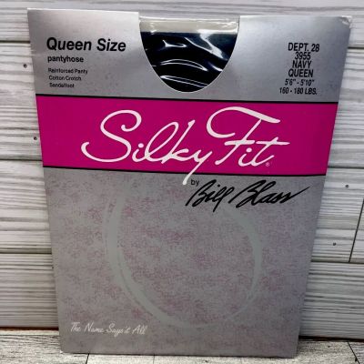 Silky Fit By Bill Blass Queen Size Pantyhose Navy  5”6”- 5”10” New In Pack