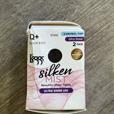 L'eggs Silken Mist Ultra Sheer Control Top Pantyhose 2 Pair Black Mist Size Q+