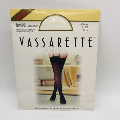 New Vassarette Sheer White Medium Stocking Lace Top 8210 Backseam Reinforced Toe