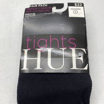 Hue Opaque Texture With Control Top Black Tights 1 Pair Women’s Size 2 New