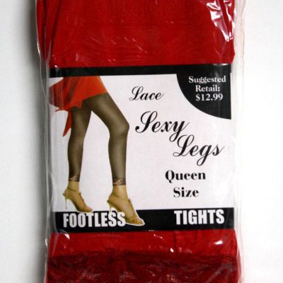 Eros Womens Red Tights Lace Trimmed Footless Medium *Mislabeled Queen*