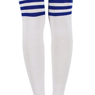Women's Cotton Blue Striped Thigh High Socks Sexy Schoolgirl Over Knee Stocking