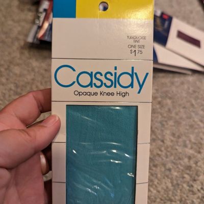 New Old stock cassidy opaque knee highs one pair one size turquoise tint
