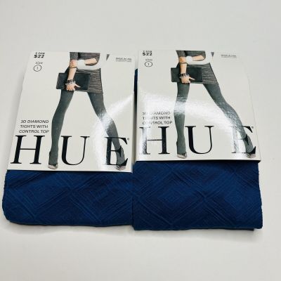 Hue Womens 3D Diamond Tight with Control Top Size 1 Imperial Blue 2 Pairs New