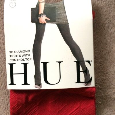 Hue size 1 Apple Red 3D Diamond Control Top 40 Denier Tights Style 13634 NWT